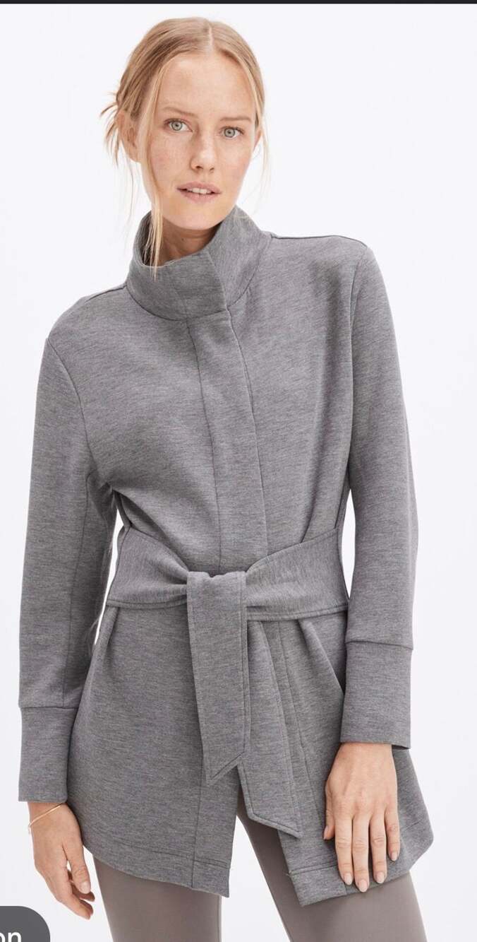 Varley Anset Jacket Size Medium Grey Belted Snap-Front Trench